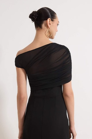 Robe drapée bi-matière - Noir