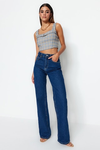 Jean wide legs taille haute - Bleu