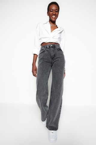 Jean wide legs taille haute - Gris