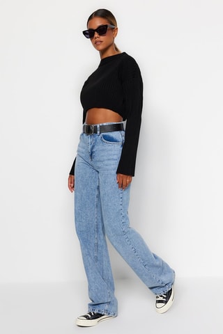 Jean droit taille haute - Bleu