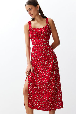 Robe midi - Blanc, noir et rouge