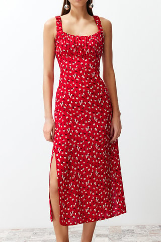 Robe midi - Blanc, noir et rouge