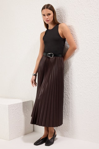 Jupe plissée taille haute - Marron