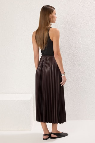 Jupe plissée taille haute - Marron