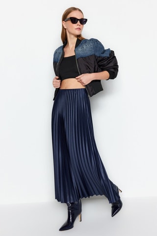Jupe plissée taille haute - Bleu