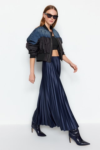 Jupe plissée taille haute - Bleu