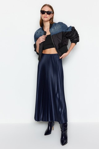 Jupe plissée taille haute - Bleu