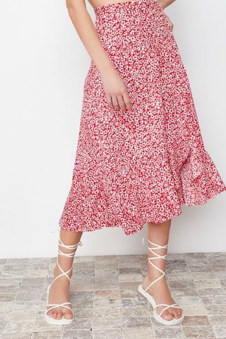 Jupe midi taille haute - Rouge