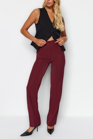 Pantalon droit taille haute - Rouge
