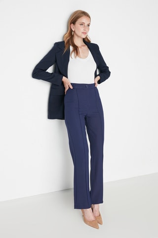 Pantalon droit taille haute - Bleu