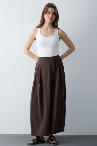 Pantalon trompe-l'œil - Marron
