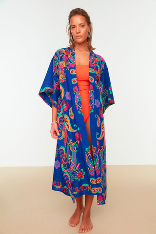 Kimono Bleu roi - Bleu, jaune et rose