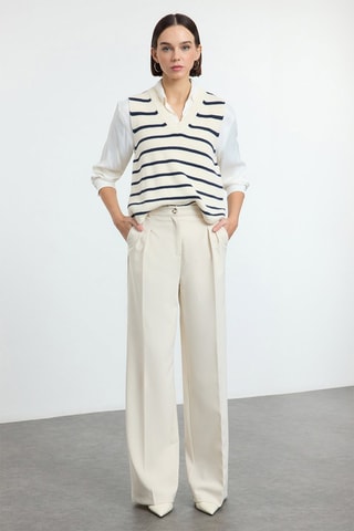 Pantalon wide legs taille haute - Beige