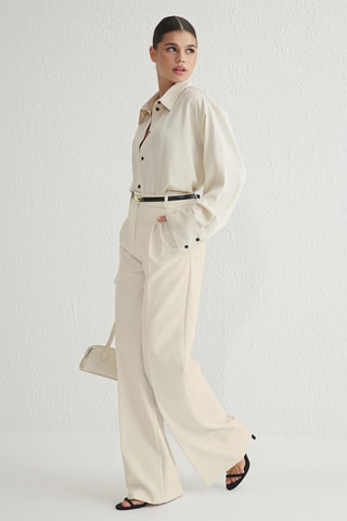 Pantalon wide legs taille haute - Beige