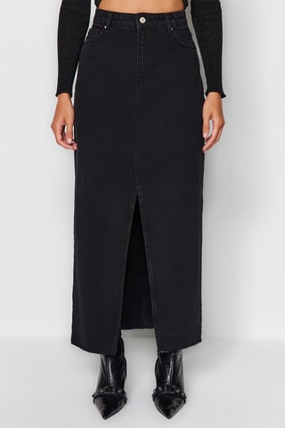 Jupe longue en jean taille haute - Noir