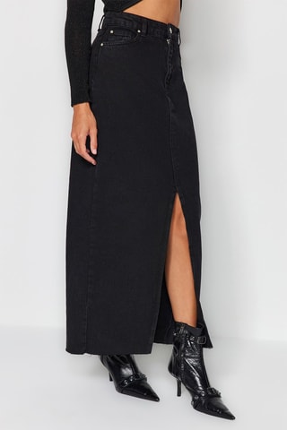 Jupe longue en jean taille haute - Noir