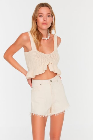 Short en jean taille haute - Beige