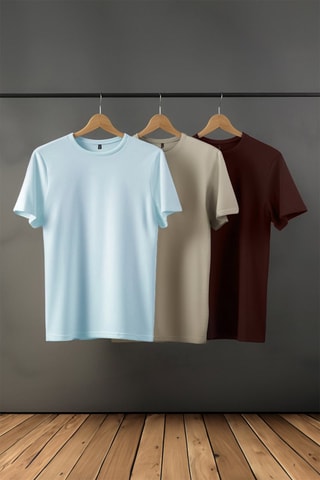 3 T-shirts MASQUE NC - Beige, bleu et marron
