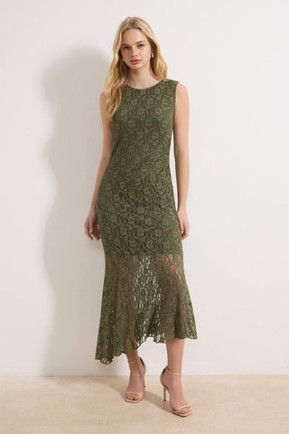 Robe longue en dentelle - Kaki