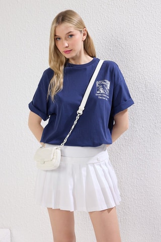 T-shirt oversize - Blanc et bleu