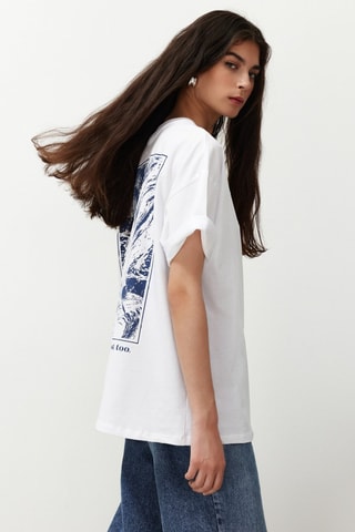 T-shirt oversize - Blanc et bleu