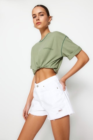 Short en jean regular - Blanc