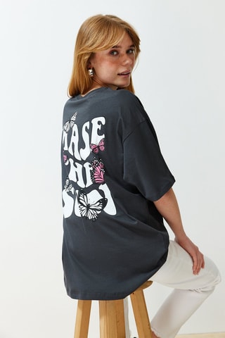 T-shirt oversize - Blanc, rose et gris