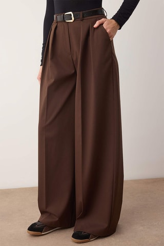 Pantalon wide legs taille haute - Noir et marron