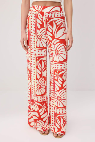Pantalon wide legs - Rouge et multicolore