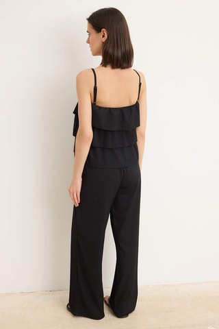Top volanté et pantalon wide legs taille haute - Noir