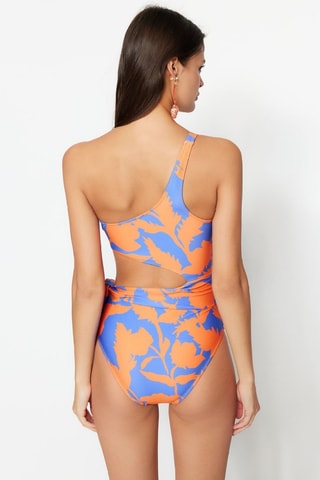Maillot 1 pièce asymétrique - Bleu et orange