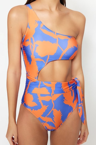 Maillot 1 pièce asymétrique - Bleu et orange