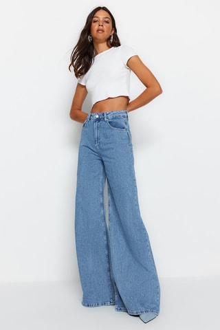 Jean wide legs taille haute - Bleu