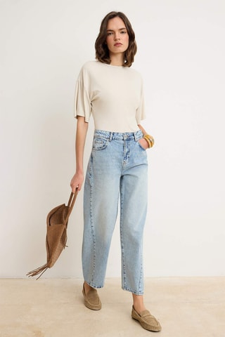 Jean barrel taille haute - Bleu clair