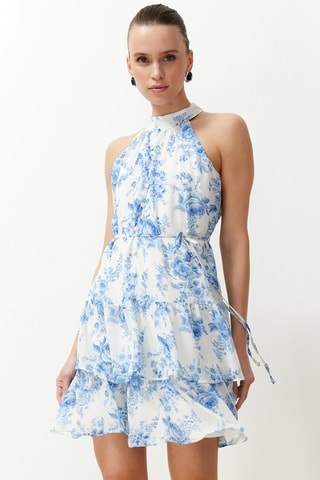 Robe volantée - Blanc et bleu