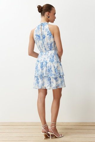 Robe volantée - Blanc et bleu