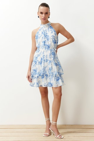 Robe volantée - Blanc et bleu