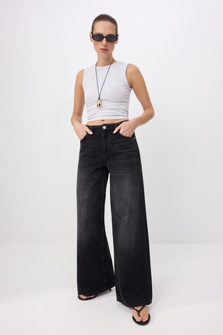Jean wide legs taille haute - Noir