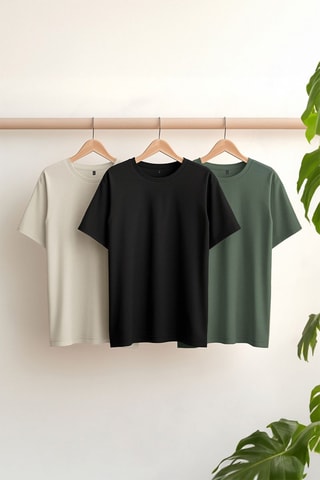 3 T-shirts - Beige, noir et vert