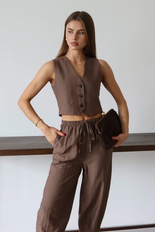 Veste courte sans manches et pantalon - Marron