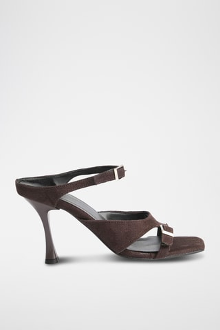Mules à talons en nubuck - Marron