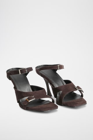 Mules à talons en nubuck - Marron