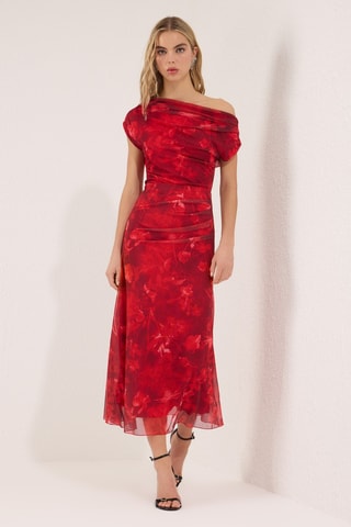 Robe midi en tulle - Rouge