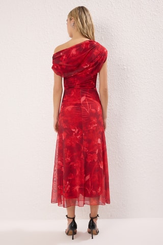 Robe midi en tulle - Rouge