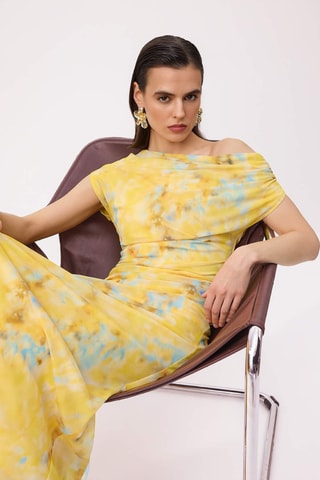 Robe midi en tulle - Jaune