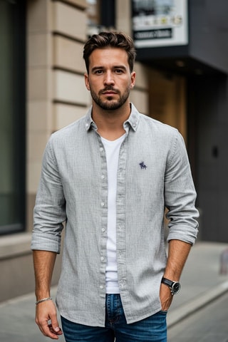 Chemise regular - Bleu et vert