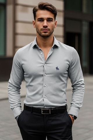 Chemise regular - Bleu et vert