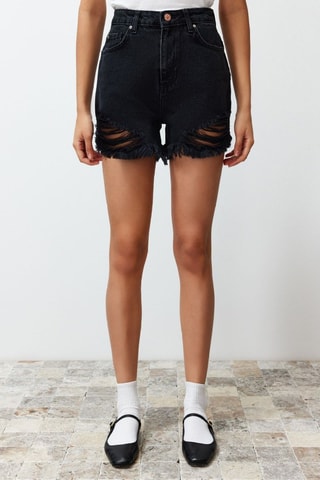 Short en jean taille haute - Noir