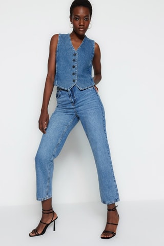 Jean mom taille haute - Bleu