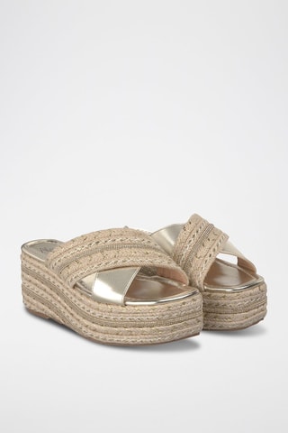 Mules plateformes - Doré et beige